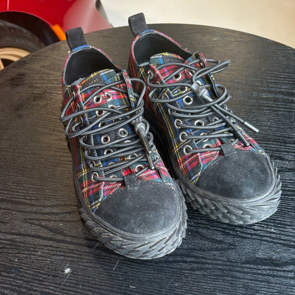 Giuseppe Zanotti Black and Red Plaid Sneakers